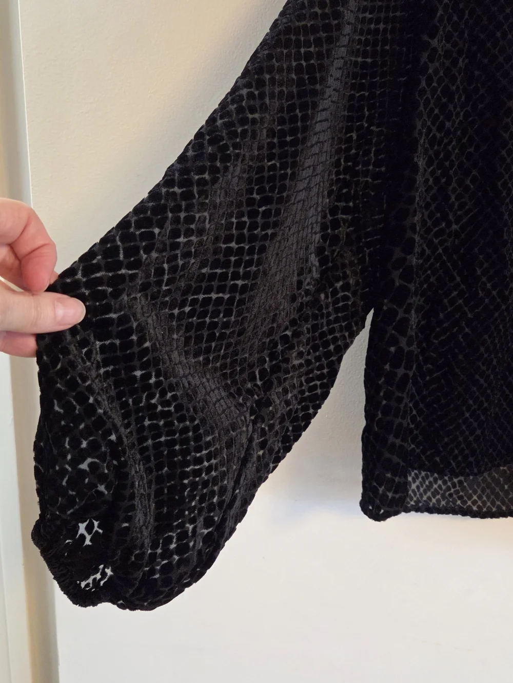 EVEREVE Arlo Black Velvet Burnout Sheer Top V Neckline Large - Picture 3 of 6